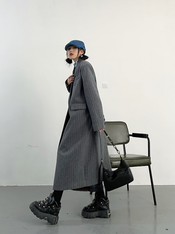 Women Double Breasted British Style Fashion Overcoat