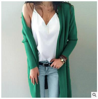 Women knitted long sleeve long sweater