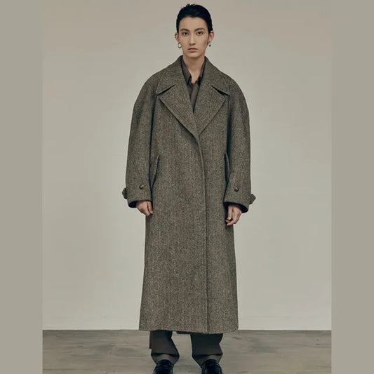 Fashion Loose Split Long Style Wool Overcoat Winter