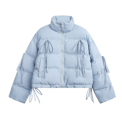 Cotton jacket with straps and tassels short cotton jacket