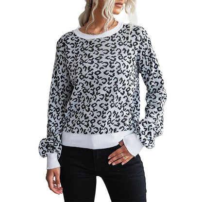 Women's leopard print long sleeved sweater for women
