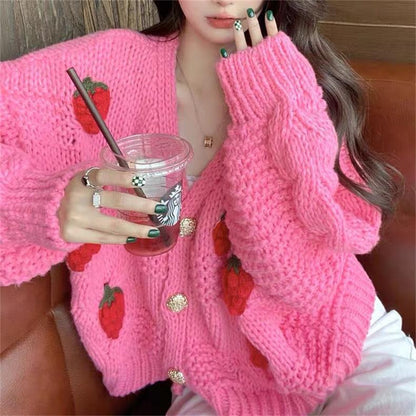 sweet strawberry sweater jacket for women
