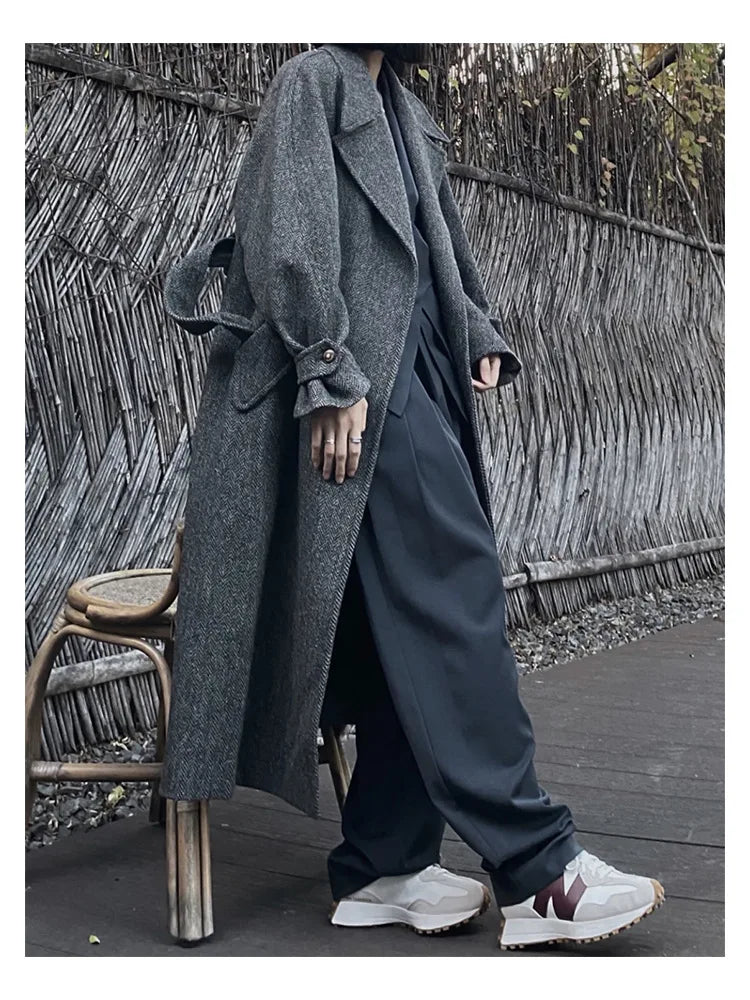 Fashion Loose Split Long Style Wool Overcoat Winter