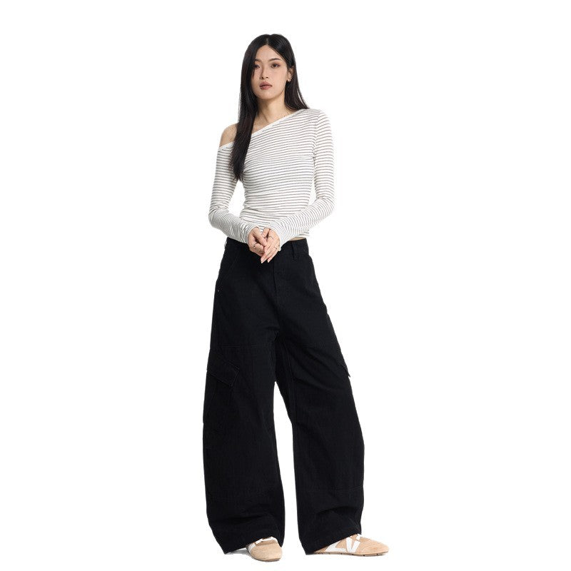 Streetwear Deconstructed Distressed Wide-Leg Cargo Pants