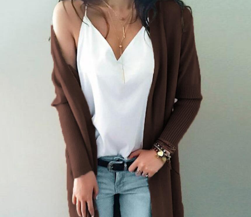 Women knitted long sleeve long sweater