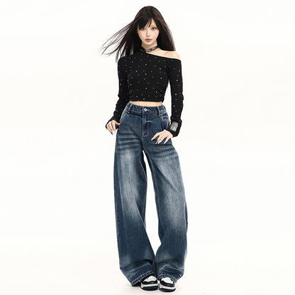 High-Fall Straight Leg Wide-Leg Casual Pants