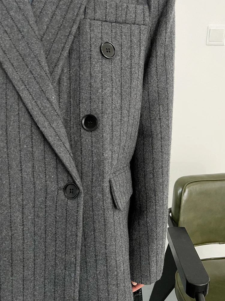 Women Double Breasted British Style Fashion Overcoat