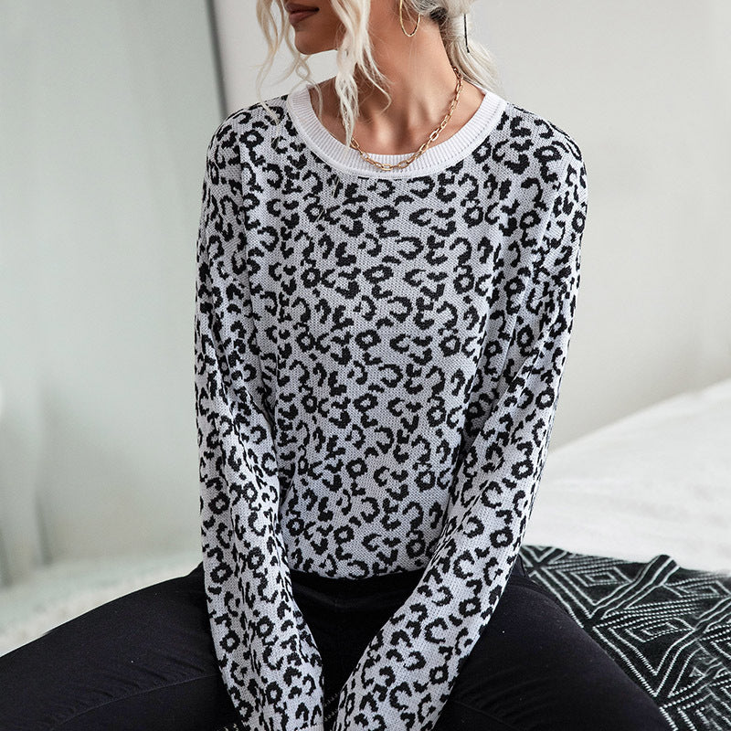 Women's leopard print long sleeved sweater for women