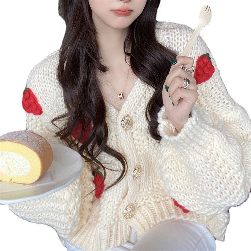 sweet strawberry sweater jacket for women